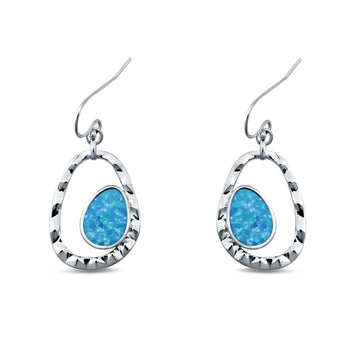 Drop Dangle Earrings Lab Created Blue Opal 925 Sterling Silver (26mm)